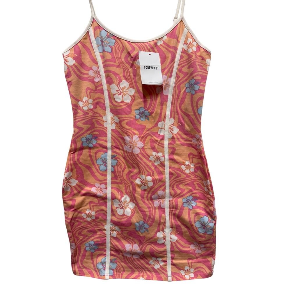 NWT Forever 21 Hawaiian print summer dress Size S Pink White coverup